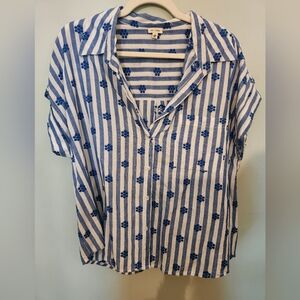 Blue and White Striped Floral Shirt